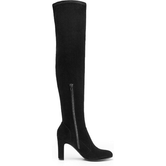 Women Black-suede Faux Suede Rounded Toe Over The Knee Thigh High Long Boots - Picture 2 of 7